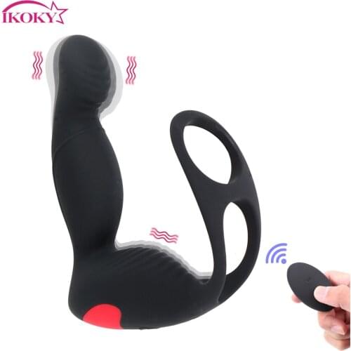 IKOKY 2 in One 9 Mode Penis Ring Erotic Anal Vibrator Sex Toys for men Delay Ejaculation Prostate Stimulator Butt Plug Massager