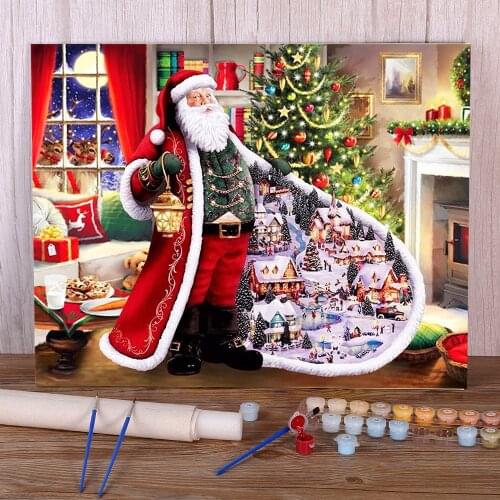 Christmas Village Paint By Numbers Package Oil Paints 40*50 Canvas Pictures Wall Decoration Crafts Adults Handicraft Drawing