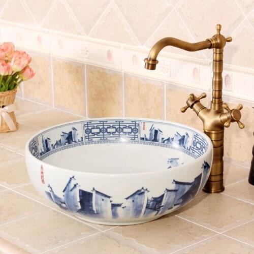 China Artistic Handmade Ceramic wash basin Round Counter top bathroom ceramic washing basin bowl wash basin