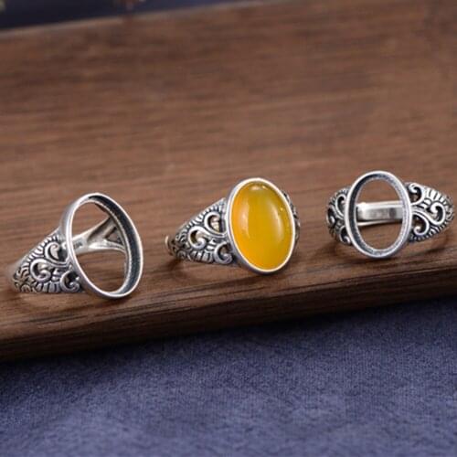 Ring Blank (9.2x12.8mm/10x14mm/12x16mm Oval Blank) Adjustable Thai Sterling Silver Ring Base Oval Cabochon Ring Setting R866B
