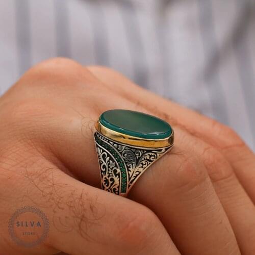 Agate Aqeeq 925 silver mens ring. Mens jewelry stamped with silver stamp 925 All sizes are available