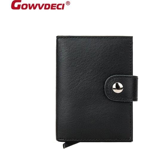 Genuine leather Automatic pop-up card business card header layer cowhide metal aluminum shell RFID mens wallet tide