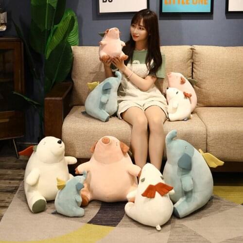23/32/45cm Squishy Stuffed Doll Lying Plush Angel Polar Bear Elephant Piggy Toy Animals Soft Plushie Pillow Kids Comforting Gift
