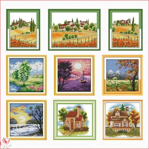 Country View Series Cross Stitch Kit DIY Pattern Embroidery Kit 11CT 14CT Needlework Sets Sewing Kit Home Decoration Gift Crafts