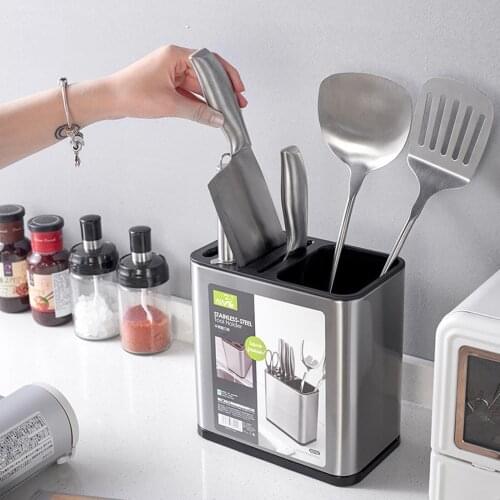 Stainless Steel Hanging Cutlery Holder Drainer Spoon Fork Chopsticks Storage Basket Rack Kitchen Accessories Tools Organizer