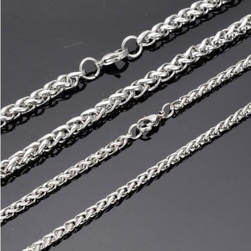 Lot 10pcs in bulk 3mm/4mm /6mm Stainless Steel Fashion wheat braid Chain Link Necklace 18''-32'' choose lenght