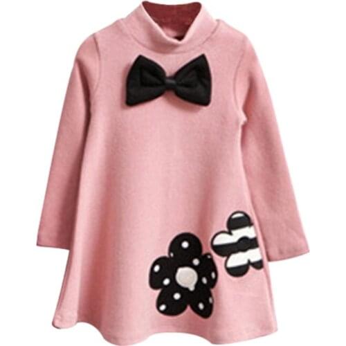 Embroidery Flower Girls Dress Childrens Clothing Toddler Kids Long Sleeve Clothes With Bowknot Casual Girl dresses