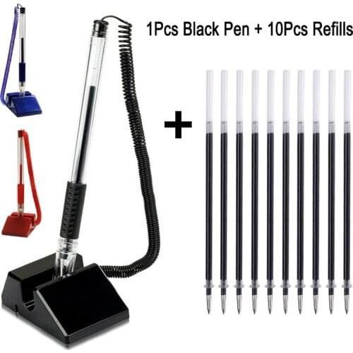 DELVTCH 0.5mm Desk Stand Stick Fixed Gel Pen Counter Advertising Signature Pen Blue Black Office School Stationery +10Pen Refill