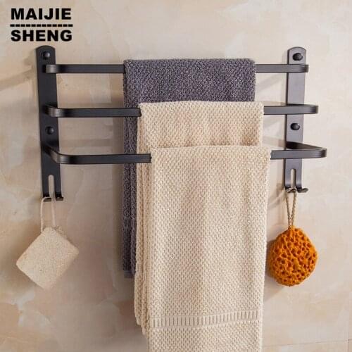 With hook with towel bar,double towel Shelf bathroom shelf Bathroom black towel shelf blackend Finish towel shelf 40cm