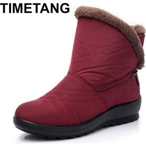 TIMETANG Women winter boots womens flat comfortable ankle boots Waterproof non-slip elderly casual Warm Soft Snow Boots E250