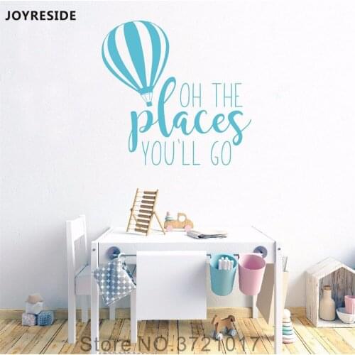 JOYRESIDE Quote Oh The Places You'll Go Wall Decal Vinyl Sticker Nursery Decor For Kids Boys Girl Room Art Home Decoration XY182