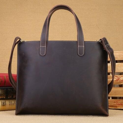 Vintage Pure Handmade Natural Crazy Horse Leather Men Briefcase