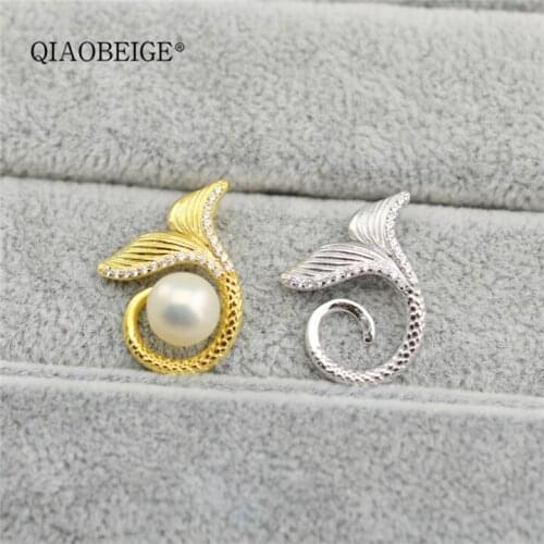 QIAOBEIGE DIY Pearl Pendant Holder Mermaids Tail Design Pearl Pendant Jewelry Findings&Component Beautiful Accessory 925 silver