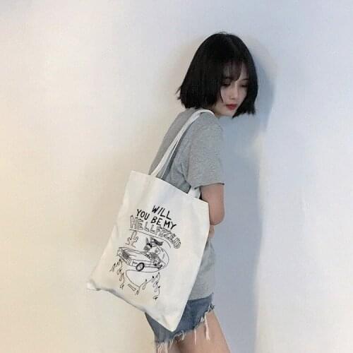 Female Gothic Shopping Eco Reusable Foldable Shoulder Bag Harajuku Handbag Tote Goth Dark Aesthetic Print Women Canvas Bags