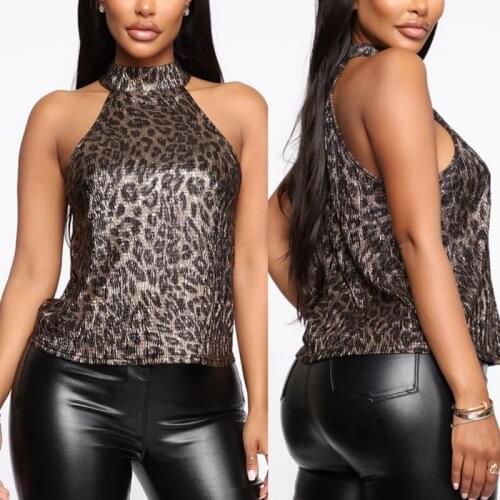 Sexy Lady High Neck Sleeveless Tank Vest Women Casual Loose T Shirt Tee Leopard Print Top