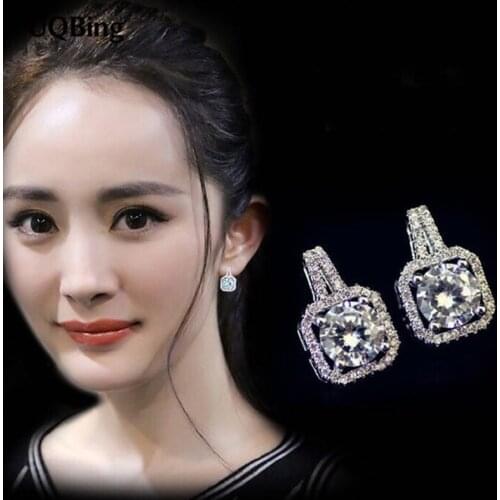 100% Silver Color Jewelry Crystal Cubic Zirconia Stud Earrings Pure Earrings Brincos Pendientes de plata