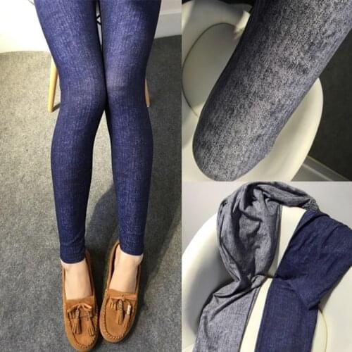 New Spring Summer Korean Versatile Stretch Fleece Imitation Denim Womens Leggings Women Fashion Streetwear Woman Pants