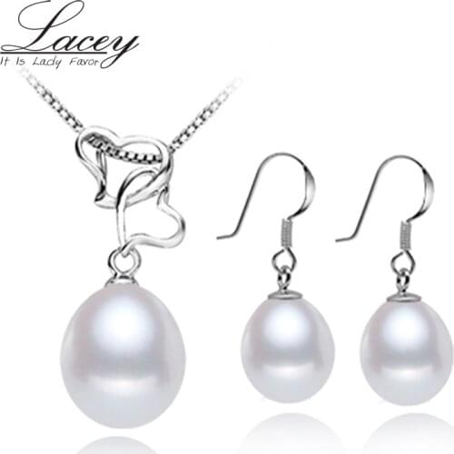 100% freshwater pearl jewelry sets women 925 sterling silver,real natural white pearl jewelry sets girl trendy gift pendant
