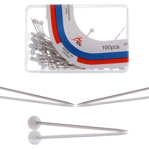 100Pcs Straight Pins Faux Pearl Round Head Corsage Accessories Dressmaking White -Y102