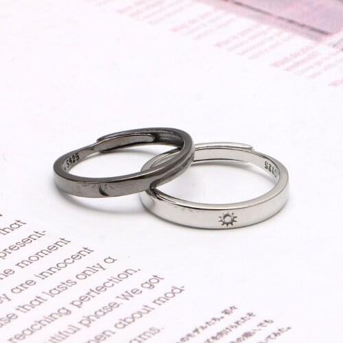 2 Pcs Sun Moon Matching Couple Friendship Lover Open Adjustable Rings Set Minimalist Engagement Wedding Rings Lovers Kit