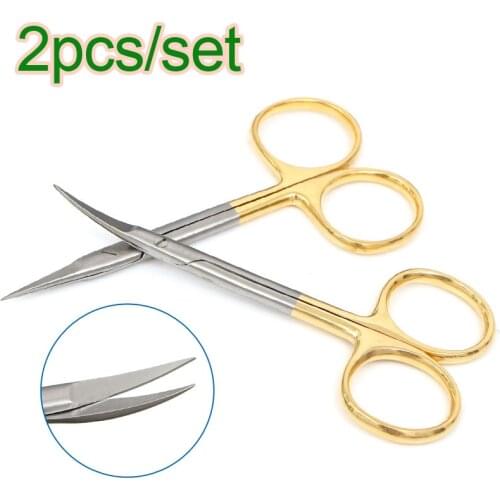 2pc/set 9.5CM bend head Ordinary cheap medical surgical eye scissors beauty scissors cut tissue scissors
