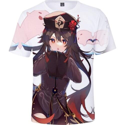 2021 Genshin Impact Hu Tao Kawaii T-shirt 3D Print Men Women Streetwear Pattern O-Neck T Shirt Harajuku Clothes Kawaii Kids Tees