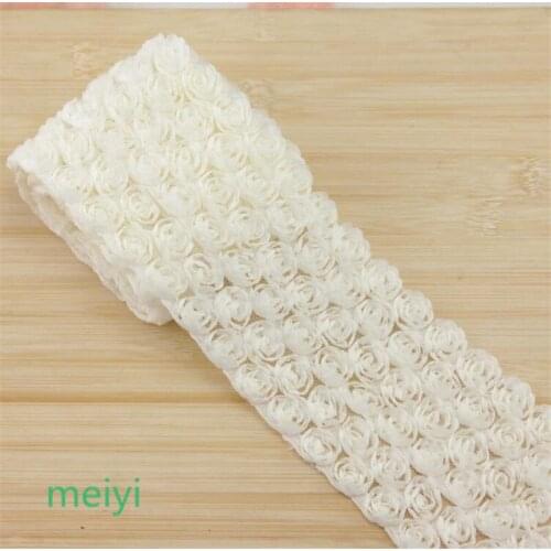 3 Yard Creamy White 6 Row 3D Rose Flower Embroidered Lace Trim Ribbon Fabric Sewing Craft For Costume Headdress Hat Decoration