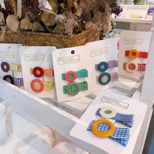 60set/lot 2pcs/set DIY Multi Fabrics Lattice Circle Hair Clip Iridescent Hairpins Hair Styling Tools Hair Accessories HA1211