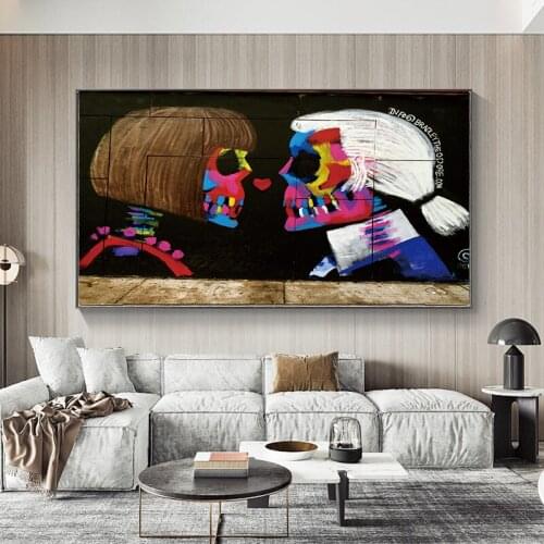 Abstract Color Skeleton The Lovers Modern Posters And Prints Skull Canvas Painting Wall Picture For Living Room Home Decor