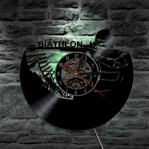 Biathlon Target Vinyl Wall Clock Silhouette Led Wall Light Wall Art Home Decor Modern Backlight Gift Idea For Soldier