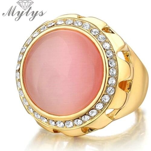 Mytys Big Pink Catch EYE GEM Ring LADY Antique size 6 yellow Gold GP r717