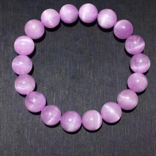 Genuine Natural Purple Kunzite Quartz Clear Round Beads Bracelet 11mm Cat Eye Women Men Rare Kunzite Powerful Energy AAAAAA