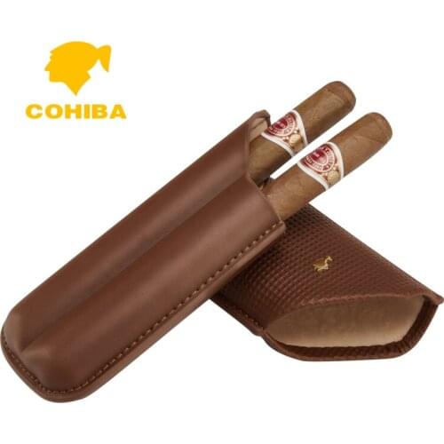 COHIBA Cigar Cow leather Case 2 Tube Cigars Holder Travel Carrying Case Humidor Gift for Friend