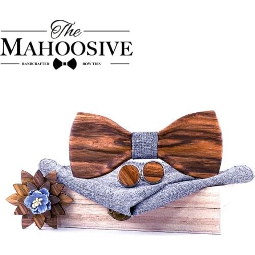 Wooden bow tie Men Bowtie Newest Butterfly Knot Mens Accessories Wood Cravat Formal Commercial Suit Wedding tie Gift Set