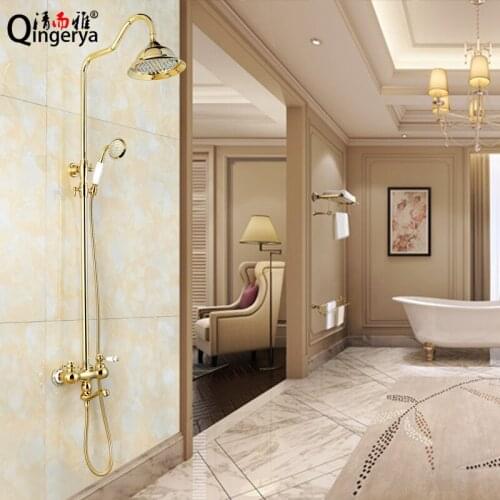 European retro ceramic tape lift shower suite shower golden shower the whole copper pipe