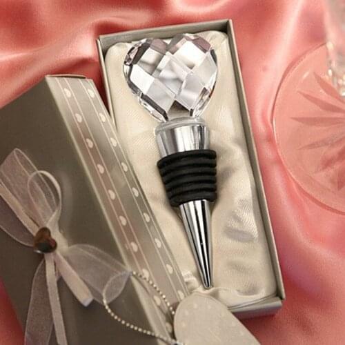 Heart shaped crystal red wine bottle stopper 20pcs/lot wedding favor and gift silver gift box