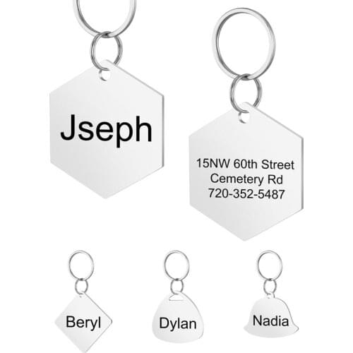 Dog Cat Id Tags DIY Personalized Dogs Id Tag Stainless Steel Silver Color Tag Engraving Name and Telphone Number Pet Supplies