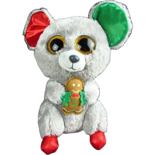 15CM Ty Beanie Sparkling Big Eyes Grey Biscuit Man Mouse Christmas Style Plush Toy Stuffed Birthday Doll Gift for Boys and Girls