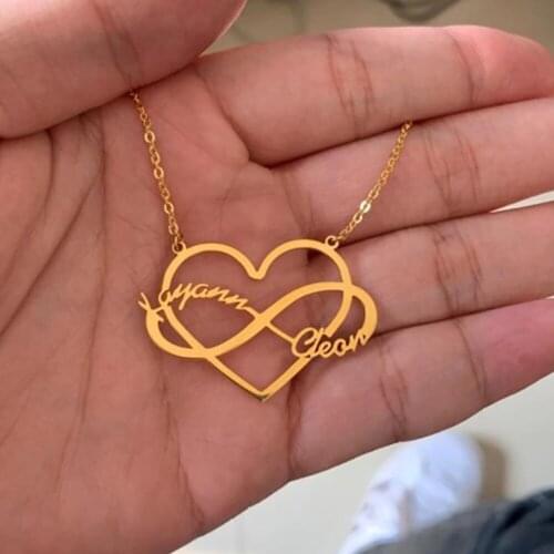 Mini-World Custom Couple Name Heart Necklace Stainless Steel Jewelry Personality Classic Infinity Symbol Pendant Birthday Gift