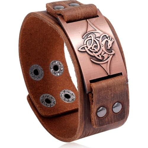 Jessingshow Viking Dragon Amulet Metal Crafts Vintage Bracelets Men Wristbands Nordic National Totem Genuine Leather Bangles