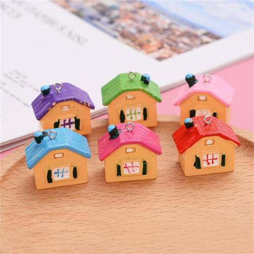 Julie Wang 5PCS Resin Cartoon House Charms Random Mixed Colors Keychain Jewelry Making Accessory Home Decor