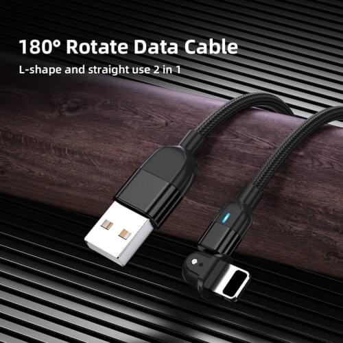 180 Rotate 3A USB Cable For iPhone 13 12 Pro Max 12 11 mini 11 XR XS Max 8 7 6 Plus 5 5s SE Phone Fast Charging Cable Data Wire