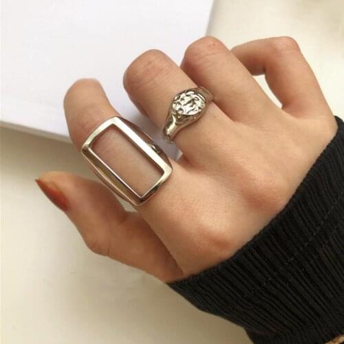 New Exaggeration Geometry Rectangular Hollow Irregular Plane Opening Rings For Women Party Gifts Jewellery Accessories SAR209