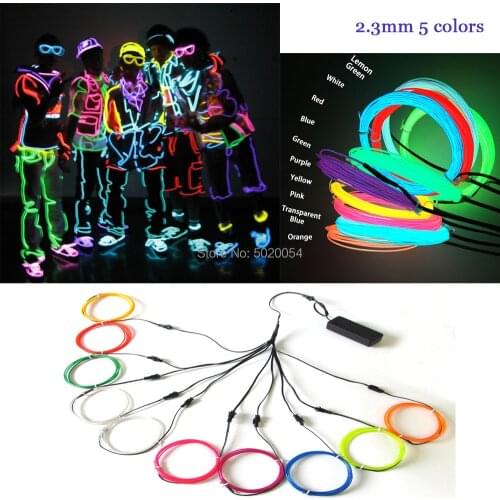 GZYUCHAO EL DC3V Controller 2.3mm Colorful LED Flexible EL Wire Rope Tube Light Waterproof Luminous Line For Birthday Party