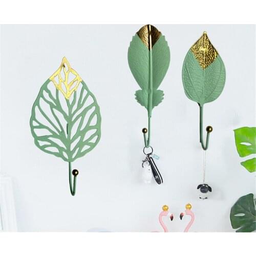 Nordic Coat Hook Clothes No Trace Hanger Mini Wall Leaf Shape Key Hook Punch-free Save Space Wrought Iron Decoration Hang Piece