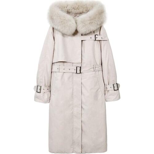 2020 new white duck jacket, women hooded down coat, winter coat with fox fur collar, Korean long parka, womens