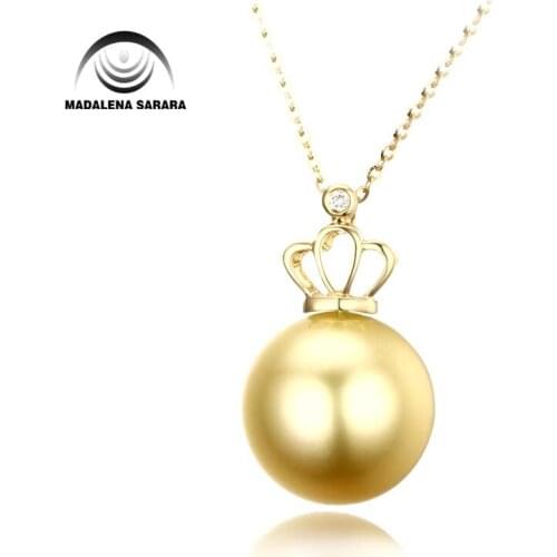 MADALENA SARARA 12mm AAA Saltwater Pearl Necklace Southsea Gold Pearl Bead Choker Necklace Natural Color With Pure 18k gold