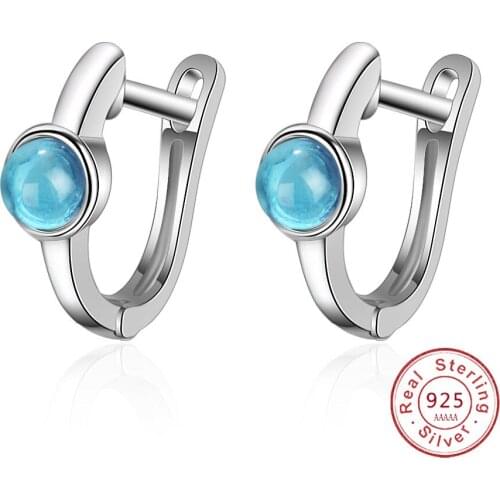 Fashion 925 Sterling Silver Classic Round Silver Stud Earrings Authentic Clear Sapphire Earrings for Women Fashion Jewelry