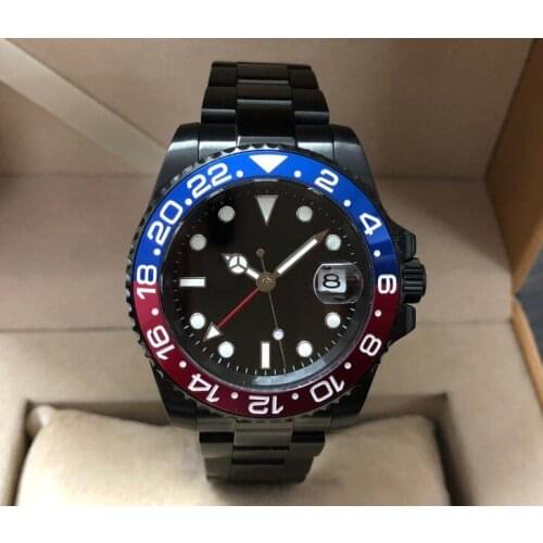Sapphire crystal 40mm parnis PVD case Asian Automatic Self-Wind movement One-way rotating bezel GMT luminous mens watch 402A