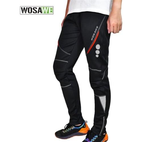 WOSAWE Winter Men MTB Pants Warm Thermal Fleece Windproof Cycling Bicycle Pants Reflective Downhill Road Mountain Bike Trousers